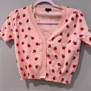 Debut Pink Cardigan with Red Apple Pattern